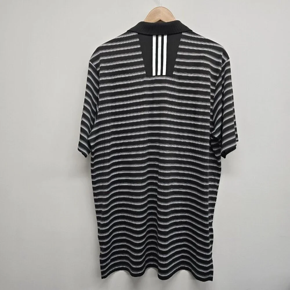 Adidas Climalite Golf Polo Shirt Black White Striped Mens Size XL Stretch